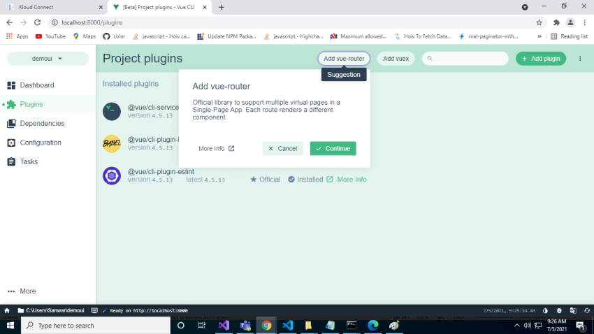 Create VueJS Project using Vue UI
